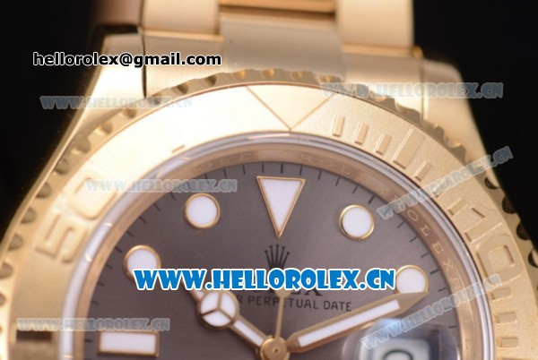 Rolex Yacht-Master 40 Clone Rolex 3135 Automatic Yellow Gold Case/Bracelet with Grey Dial and Dot Markers (BP) - Click Image to Close